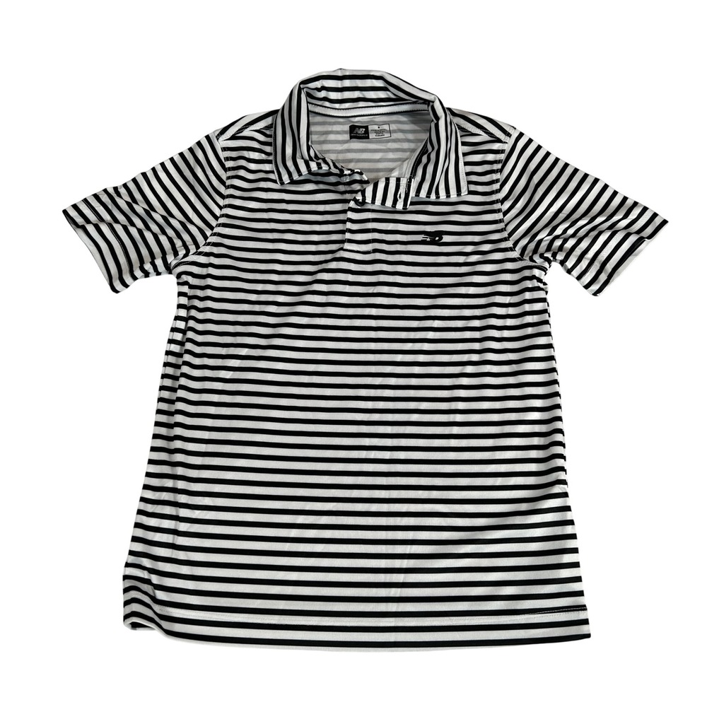 New Balance Boys Size 8 Black White Striped Performance Polo Shirt RN63619